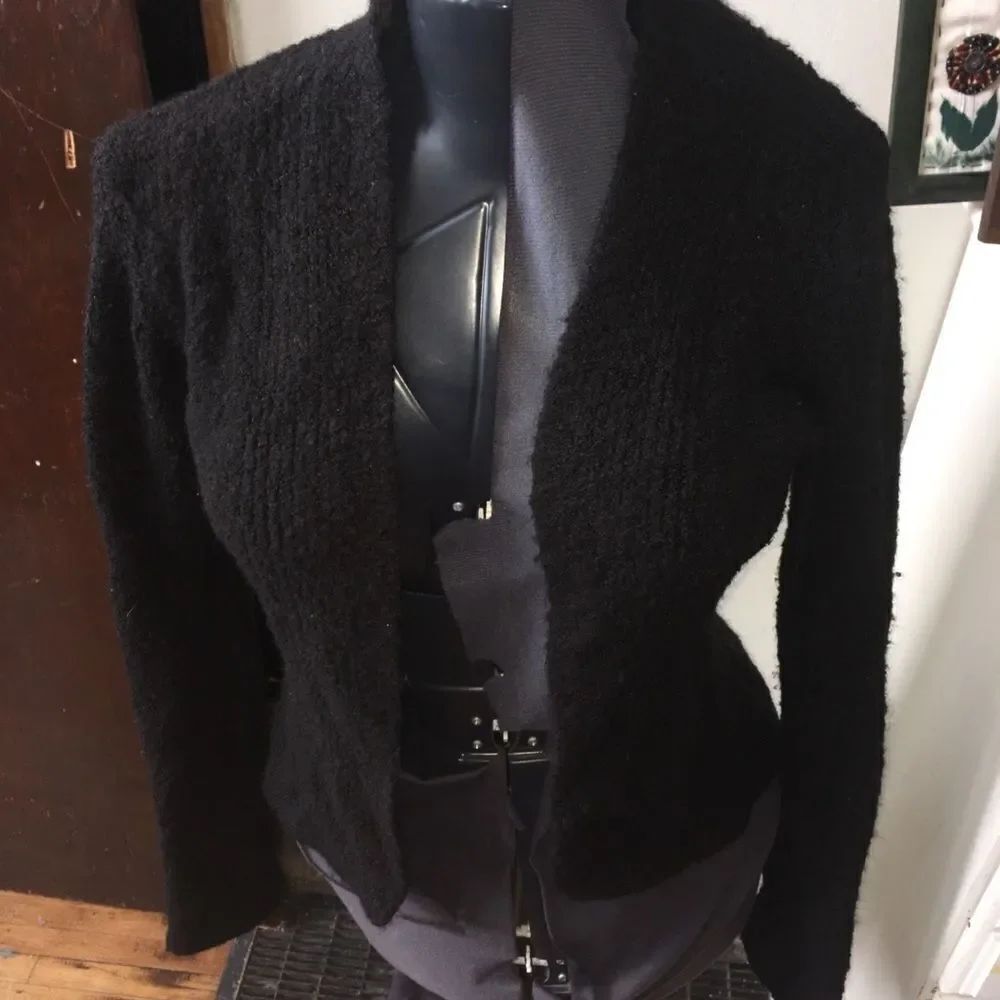 White House Black Market textured black open front XS cardigan